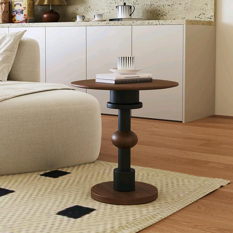 Modern Mid-Century Round Table Walnut Wood Side Table For Living Room