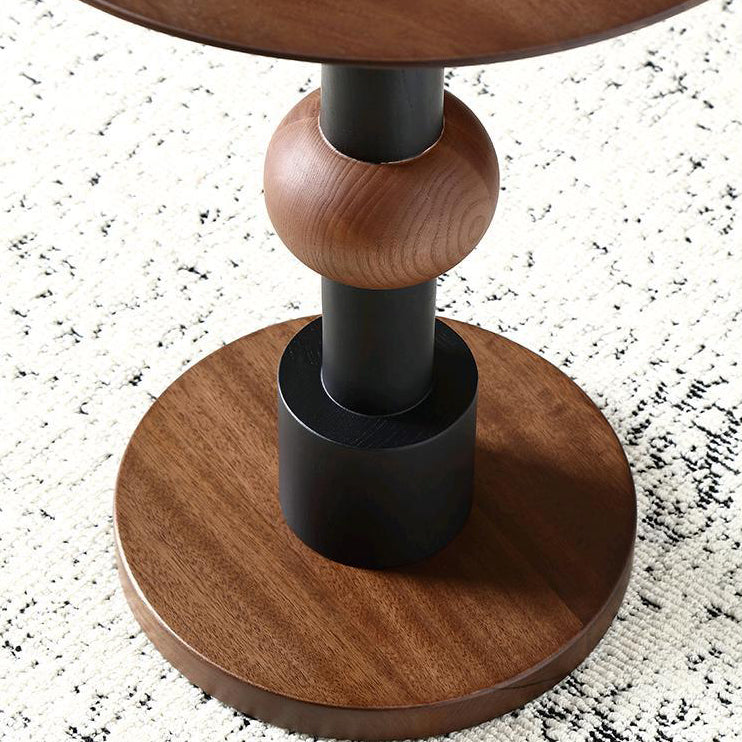 Modern Mid-Century Round Table Walnut Wood Side Table For Living Room