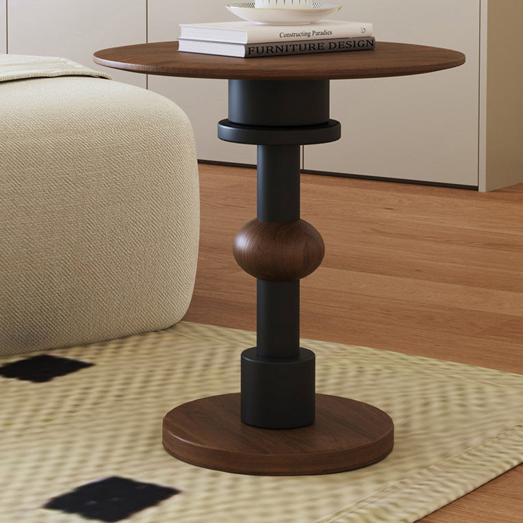 Modern Mid-Century Round Table Walnut Wood Side Table For Living Room