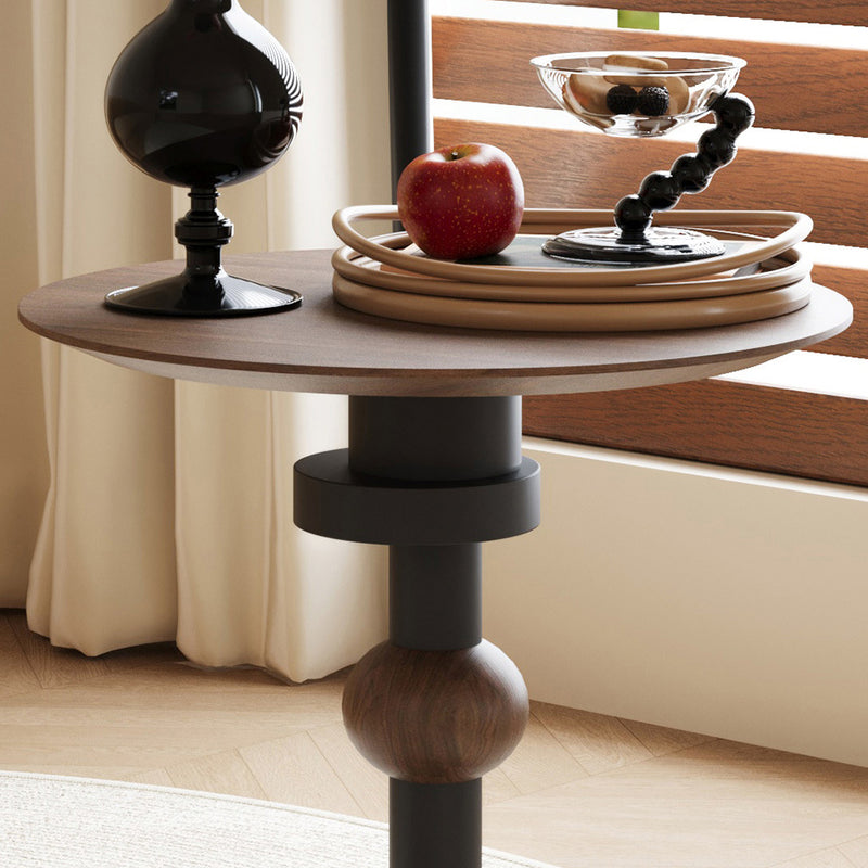 Modern Mid-Century Round Table Walnut Wood Side Table For Living Room