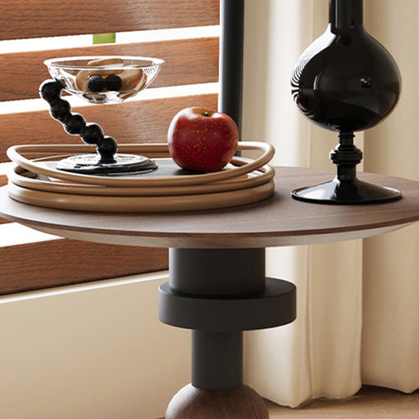 Modern Mid-Century Round Table Walnut Wood Side Table For Living Room