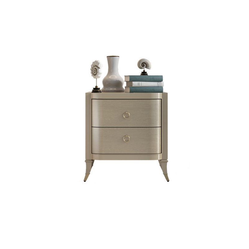 Contemporary Boho Rectangular Tabletop Solid Wood Copper Nightstand 2-Drawer For Bedroom