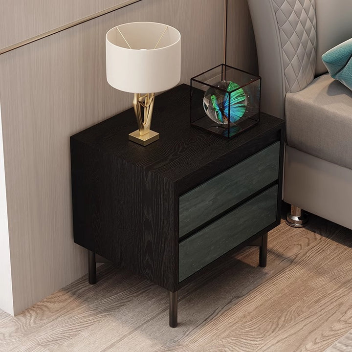 Moderner Shabby-Chic-Nachttisch mit abnehmbarer rechteckiger Tischplatte aus Sperrholz, Beschlägen und Holzfurnier, 2 Schubladen, für das Schlafzimmer 