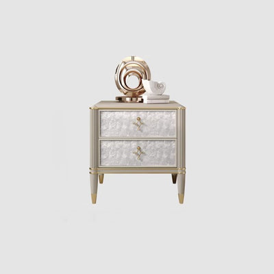 Modern Luxury Champagne Gold Rectangular Tabletop Solid Wood Metal Shell 2-Drawer For Bedroom