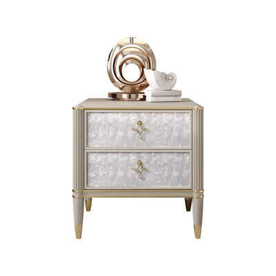 Modern Luxury Champagne Gold Rectangular Tabletop Solid Wood Metal Shell 2-Drawer For Bedroom