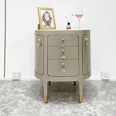 Modern Eclectic Oval Tabletop Solid Wood Medium Fiberboard Brass Nightstand 3-Drawer For Bedroom