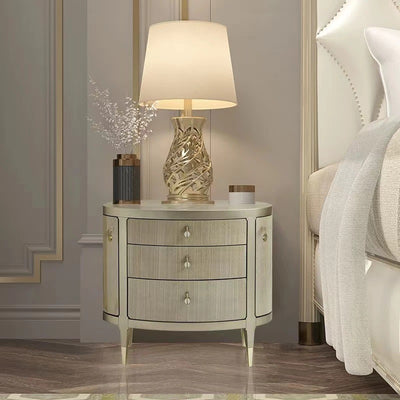 Modern Eclectic Oval Tabletop Solid Wood Medium Fiberboard Brass Nightstand 3-Drawer For Bedroom