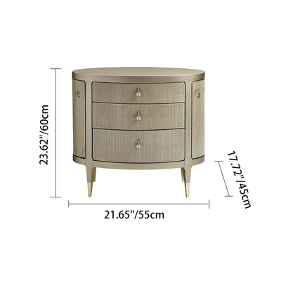 Modern Eclectic Oval Tabletop Solid Wood Medium Fiberboard Brass Nightstand 3-Drawer For Bedroom