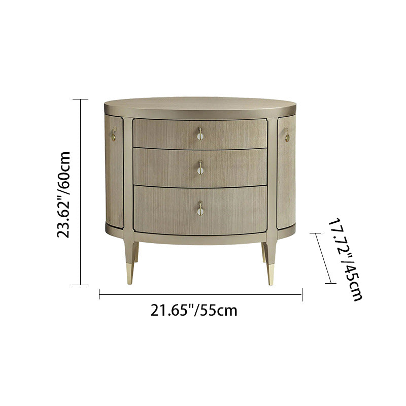 Modern Eclectic Oval Tabletop Solid Wood Medium Fiberboard Brass Nightstand 3-Drawer For Bedroom