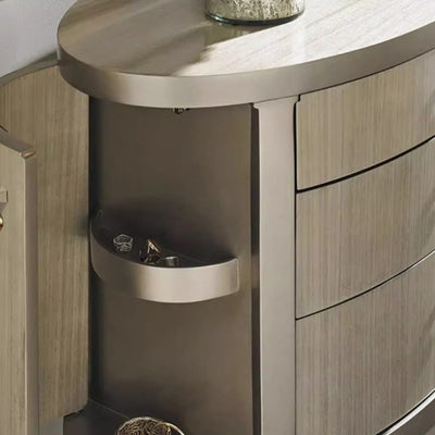 Modern Eclectic Oval Tabletop Solid Wood Medium Fiberboard Brass Nightstand 3-Drawer For Bedroom