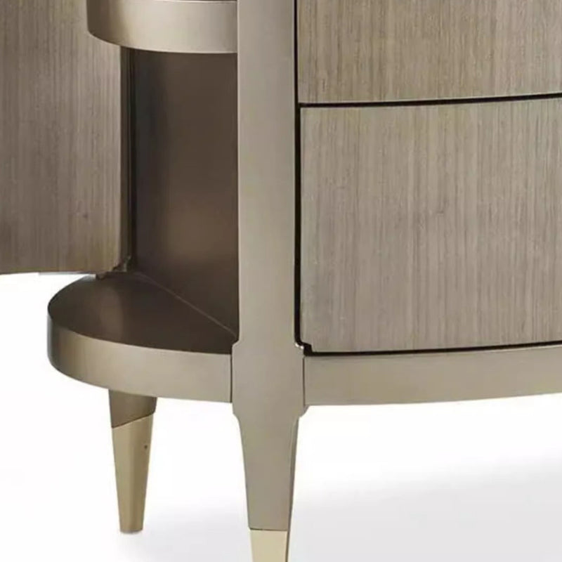 Modern Eclectic Oval Tabletop Solid Wood Medium Fiberboard Brass Nightstand 3-Drawer For Bedroom
