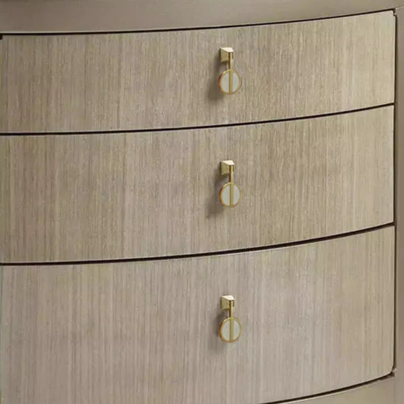 Modern Eclectic Oval Tabletop Solid Wood Medium Fiberboard Brass Nightstand 3-Drawer For Bedroom