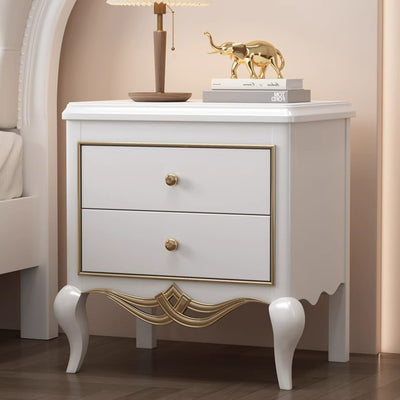 Traditional French Panels Champagne Gold Nightstand With Cabriole Legs 2-Drawer For Bedroom