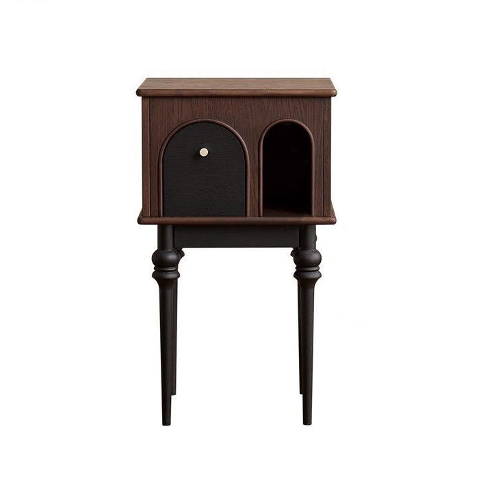 Modern Mid-Century Solid Wood Black Side Table With Slim Legs 1-Cabinet For Living Room