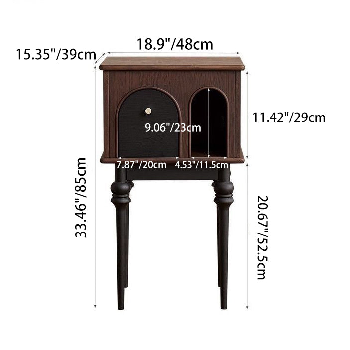 Modern Mid-Century Solid Wood Black Side Table With Slim Legs 1-Cabinet For Living Room