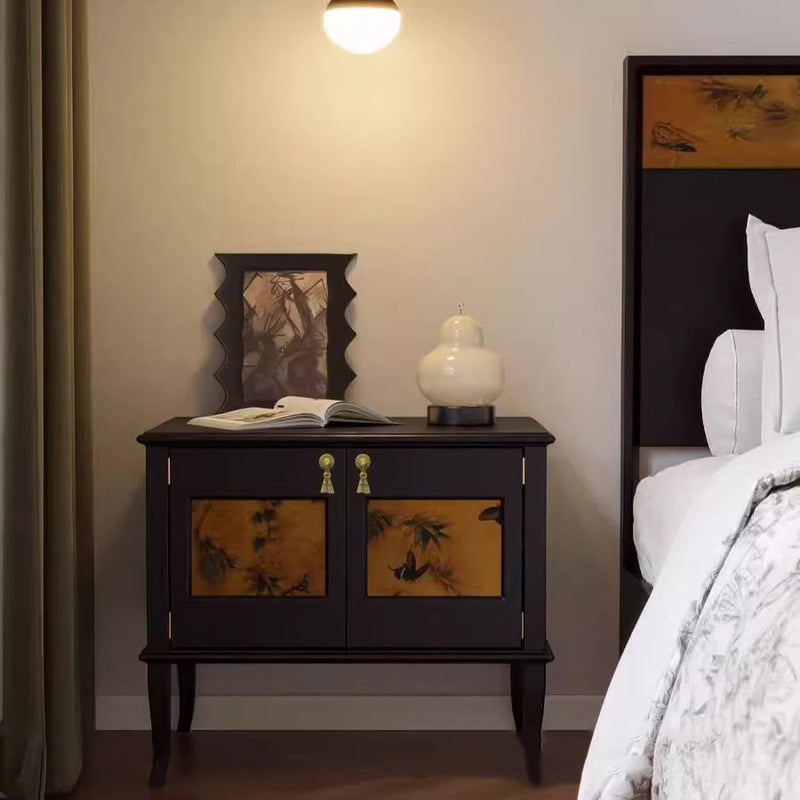 Modern Mid-Century Rectangular Tabletop Silk Solid Wood Nightstand 1-Cabinet For Living Room