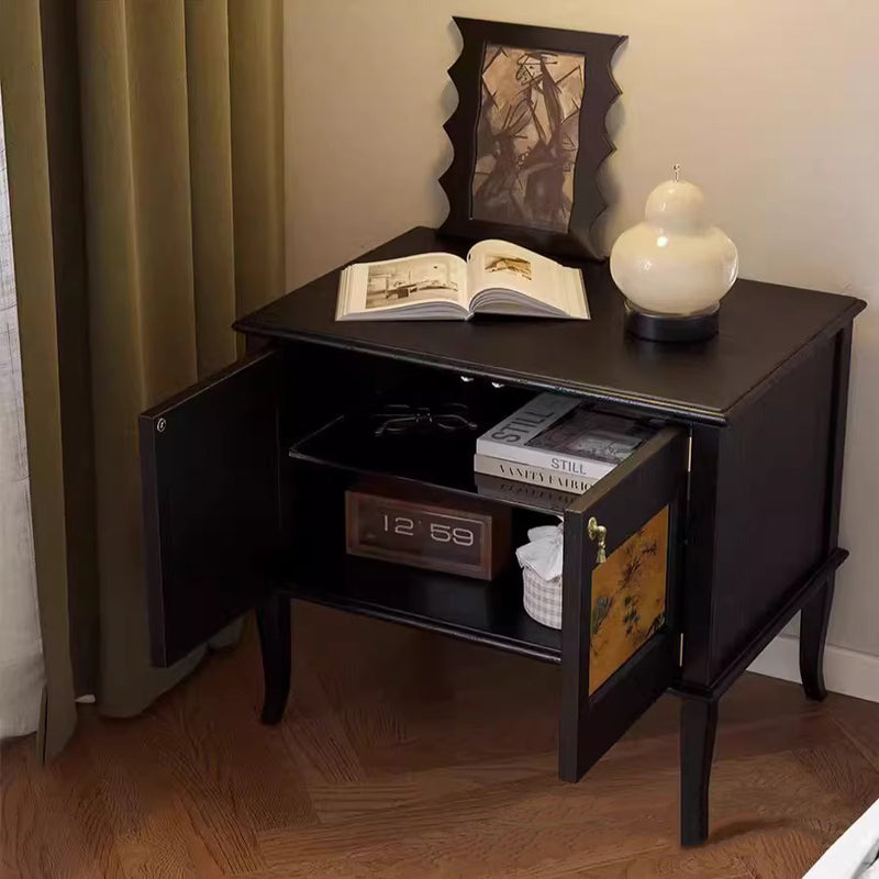 Modern Mid-Century Rectangular Tabletop Silk Solid Wood Nightstand 1-Cabinet For Living Room