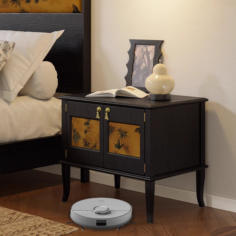 Modern Mid-Century Rectangular Tabletop Silk Solid Wood Nightstand 1-Cabinet For Living Room