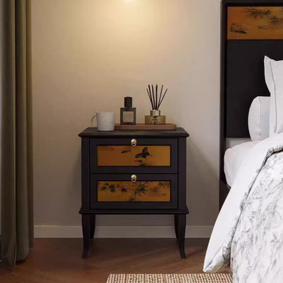 Modern Mid-Century Rectangular Tabletop Silk Solid Wood Nightstand 1-Cabinet For Living Room