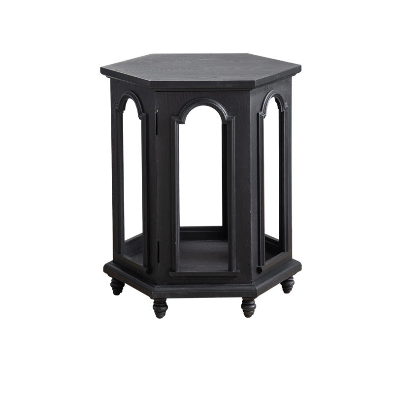 Mesa auxiliar moderna de estilo Mid-Century con diseño de arco calado, en MDF y madera de pino negra, con 1 compartimento de almacenamiento, para sala de estar 