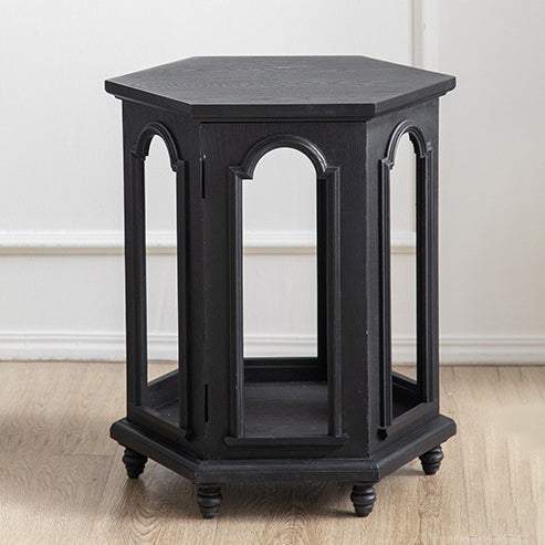 Mesa auxiliar moderna de estilo Mid-Century con diseño de arco calado, en MDF y madera de pino negra, con 1 compartimento de almacenamiento, para sala de estar 