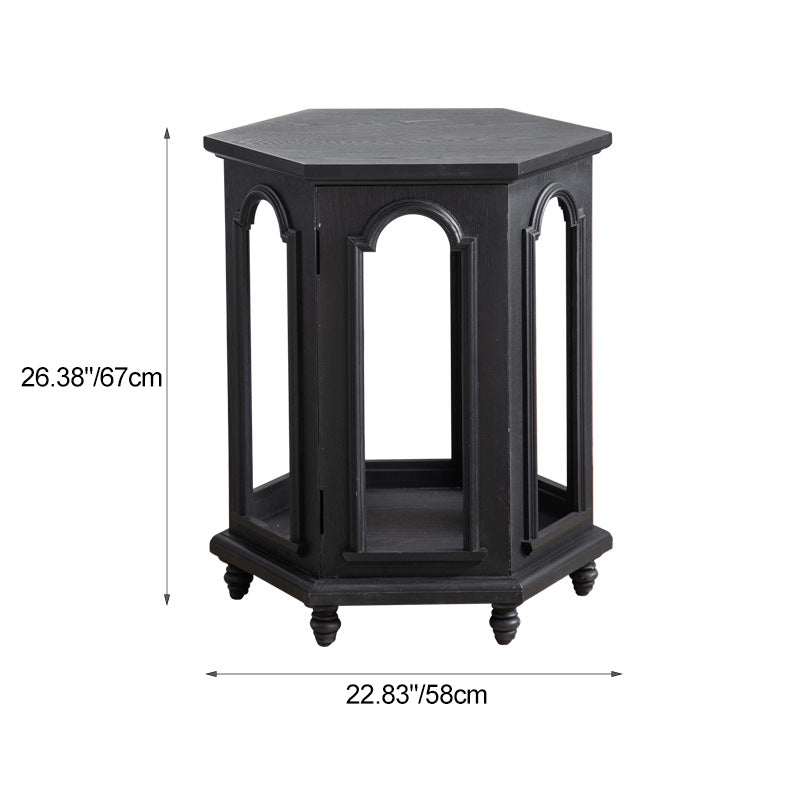 Mesa auxiliar moderna de estilo Mid-Century con diseño de arco calado, en MDF y madera de pino negra, con 1 compartimento de almacenamiento, para sala de estar 