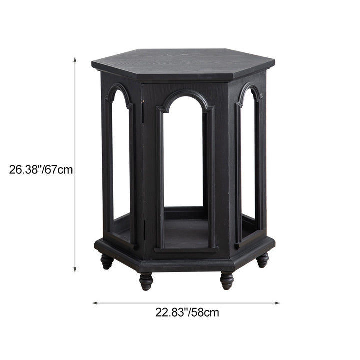 Mesa auxiliar moderna de estilo Mid-Century con diseño de arco calado, en MDF y madera de pino negra, con 1 compartimento de almacenamiento, para sala de estar 