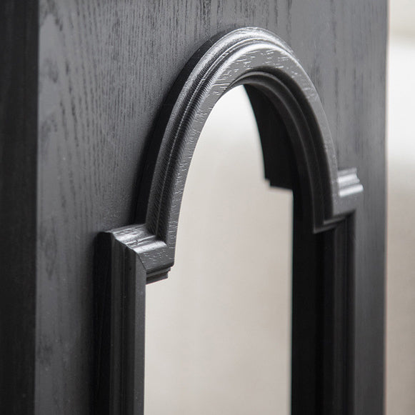 Mesa auxiliar moderna de estilo Mid-Century con diseño de arco calado, en MDF y madera de pino negra, con 1 compartimento de almacenamiento, para sala de estar 