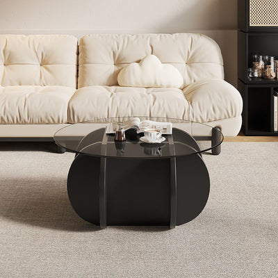 Modern Eclectic Round Glass Coffee Table With Rubberwood Base For Living Room