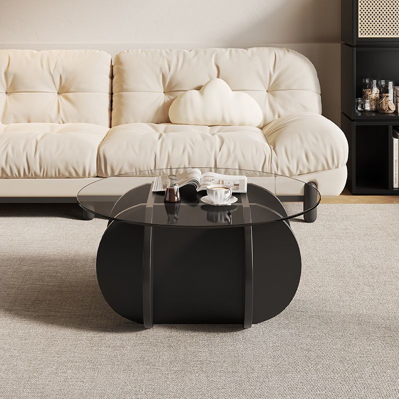 Modern Eclectic Round Glass Coffee Table With Rubberwood Base For Living Room