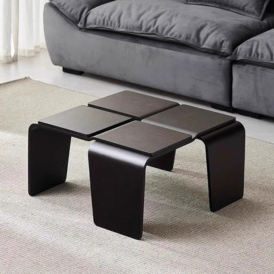 Modern Mid-Century Walnut Textured Square Solid Wood Coffee Table For Living Room