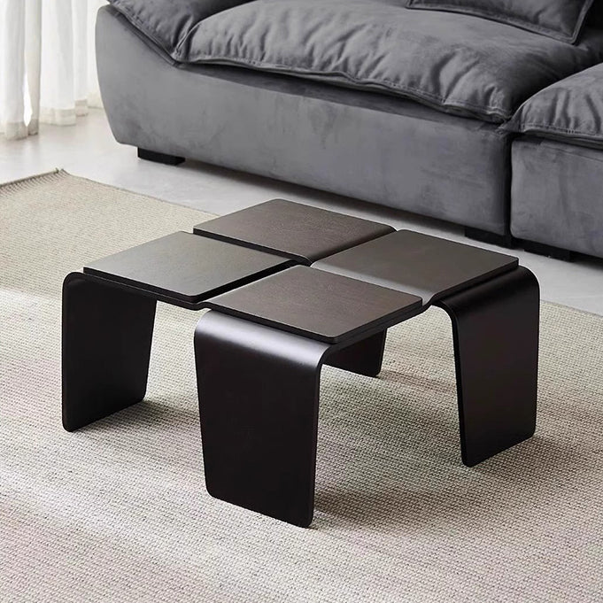 Modern Mid-Century Walnut Textured Square Solid Wood Coffee Table For Living Room