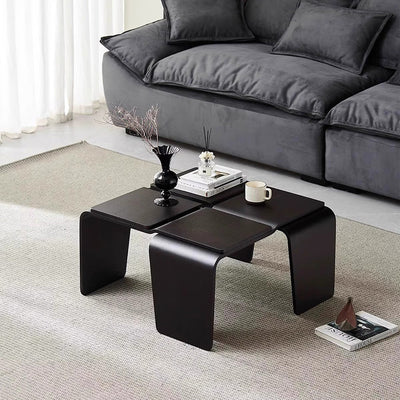 Modern Mid-Century Walnut Textured Square Solid Wood Coffee Table For Living Room