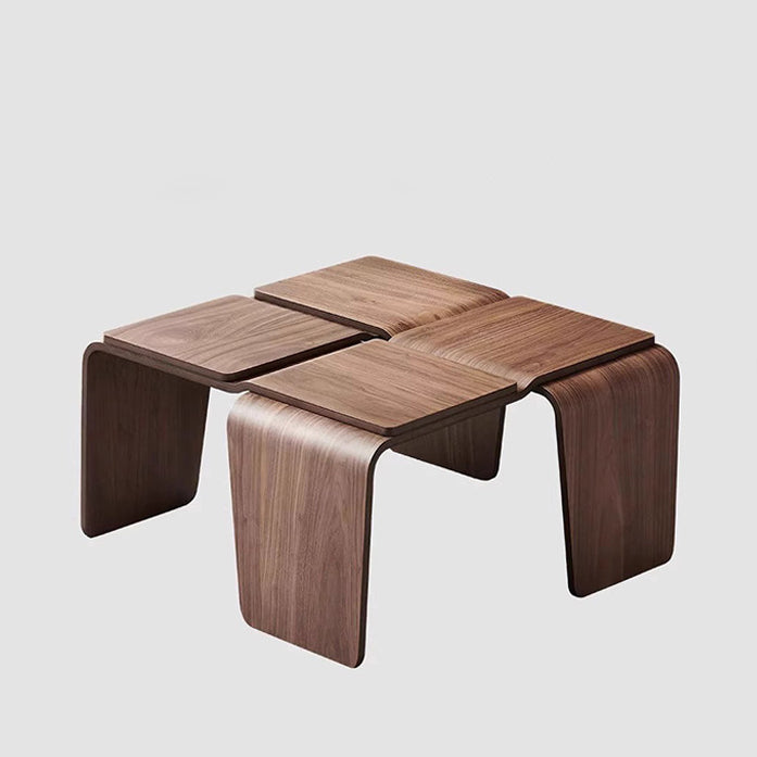 Moderner quadratischer Couchtisch aus strukturiertem Sperrholz in Walnussoptik im Mid-Century-Stil für das Wohnzimmer 