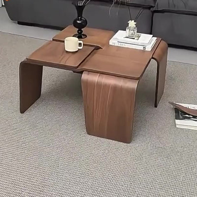 Modern Mid-Century Walnut Textured Square Solid Wood Coffee Table For Living Room