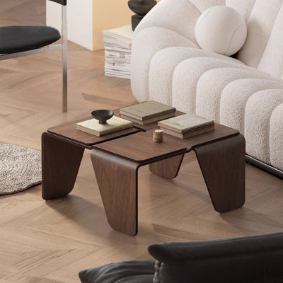 Modern Mid-Century Walnut Textured Square Solid Wood Coffee Table For Living Room