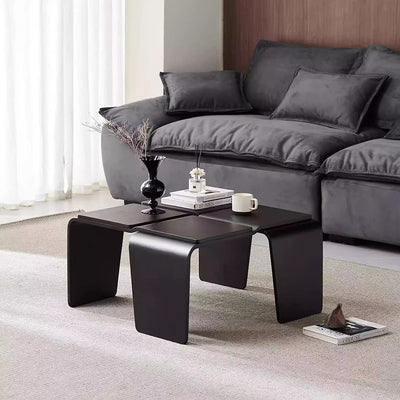 Modern Mid-Century Walnut Textured Square Solid Wood Coffee Table For Living Room