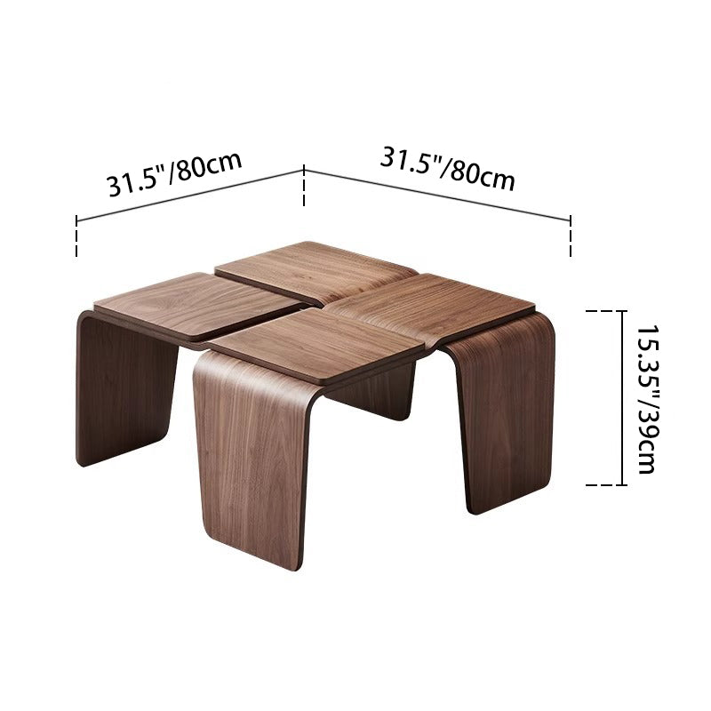 Modern Mid-Century Walnut Textured Square Solid Wood Coffee Table For Living Room