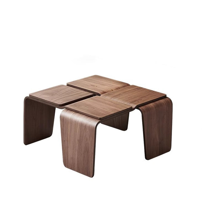 Moderner quadratischer Couchtisch aus strukturiertem Sperrholz in Walnussoptik im Mid-Century-Stil für das Wohnzimmer 