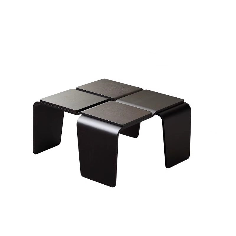 Modern Mid-Century Walnut Textured Square Solid Wood Coffee Table For Living Room