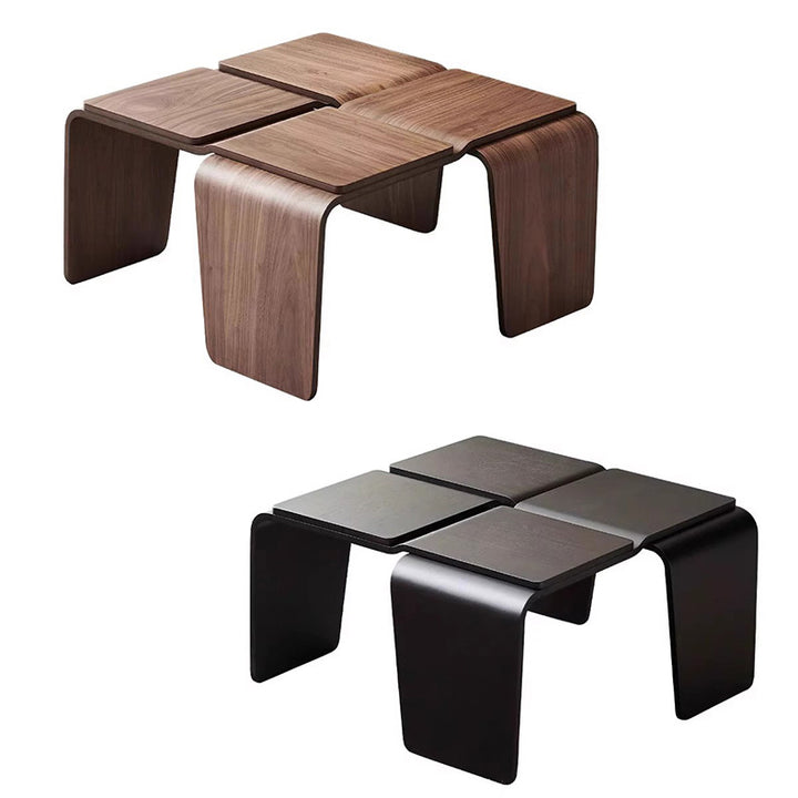 Moderner quadratischer Couchtisch aus strukturiertem Sperrholz in Walnussoptik im Mid-Century-Stil für das Wohnzimmer 