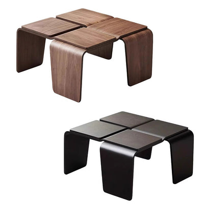 Modern Mid-Century Walnut Textured Square Solid Wood Coffee Table For Living Room