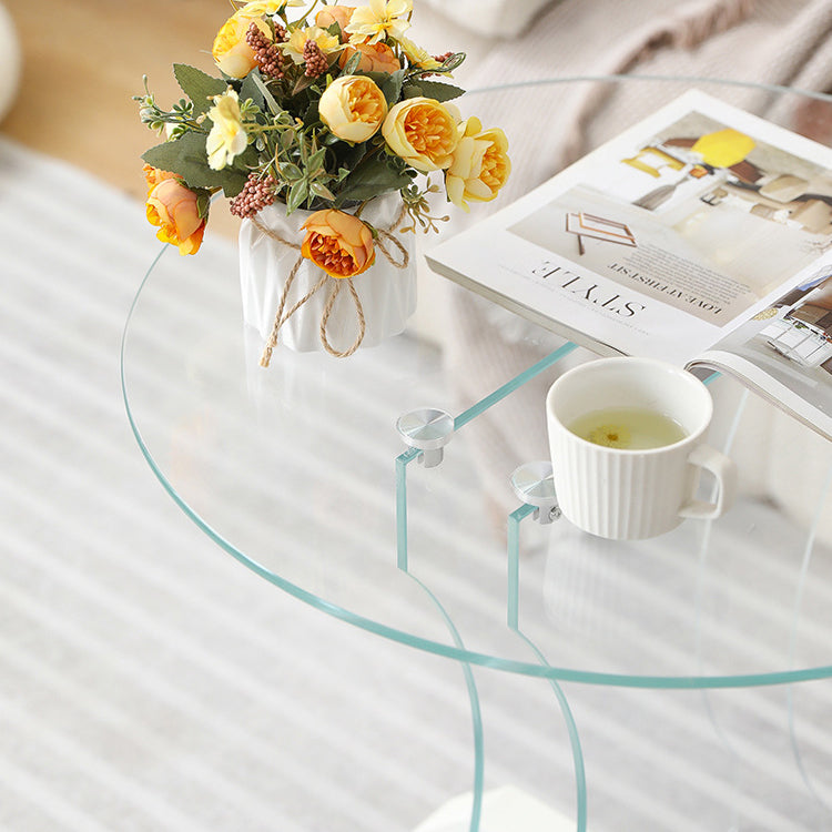 Contemporary Nordic Round Glass Side Table With Solid Wood Base For Living Room