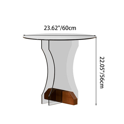 Contemporary Nordic Round Glass Side Table With Solid Wood Base For Living Room