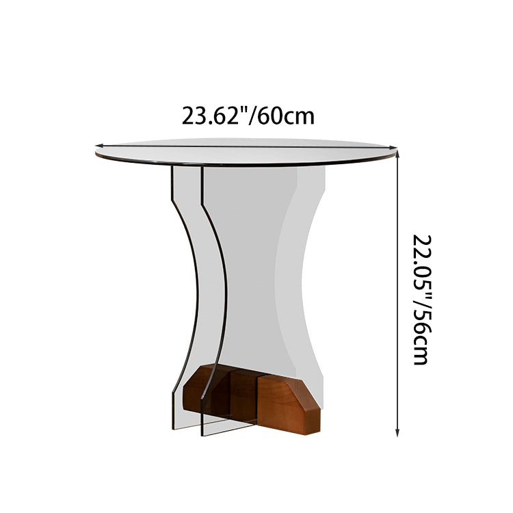 Contemporary Nordic Round Glass Side Table With Solid Wood Base For Living Room
