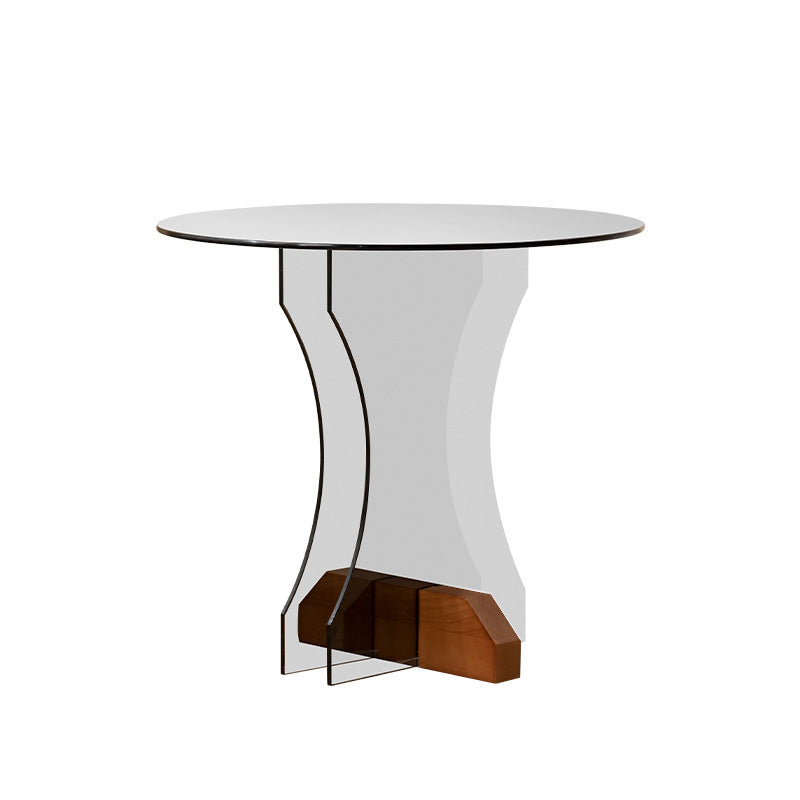Contemporary Nordic Round Glass Side Table With Solid Wood Base For Living Room
