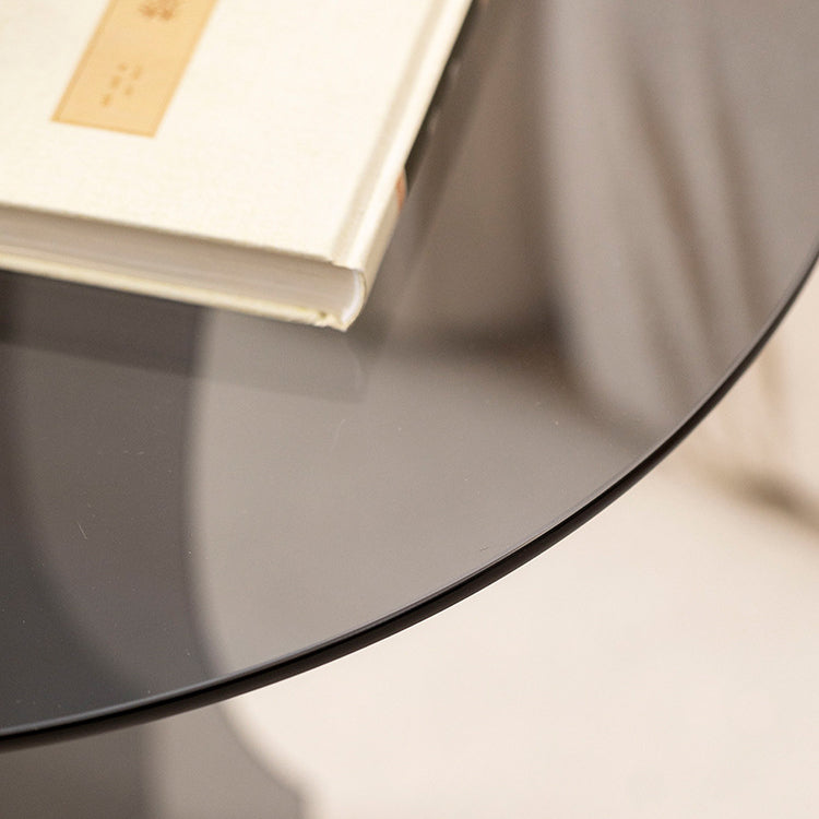 Contemporary Nordic Round Glass Side Table With Solid Wood Base For Living Room