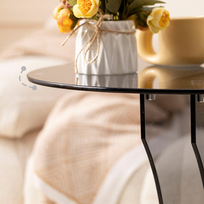 Contemporary Nordic Round Glass Side Table With Solid Wood Base For Living Room