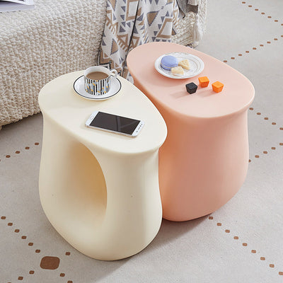 Contemporary Art Deco Hollow Design Oval Tabletop Plastic End Table For Living Room