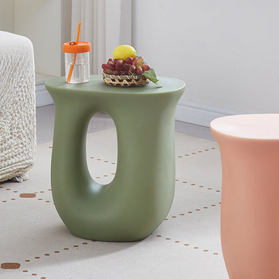 Contemporary Art Deco Hollow Design Oval Tabletop Plastic End Table For Living Room